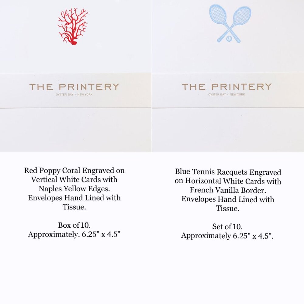 2 Sets of Blank Note Cards -Tennis & Coral THE PRINTERY High Quality Cards
